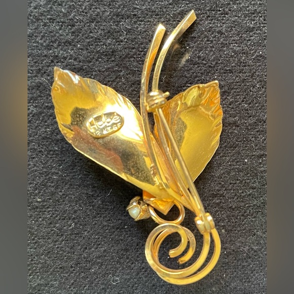 Hobé - Vintage Brooch / Pin - 12kf - Pearl - Jade - Picture 5 of 6